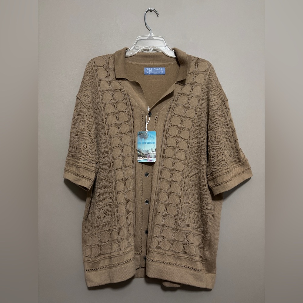 Free Planet Men’s Sweater Polo Brown Size L NWT